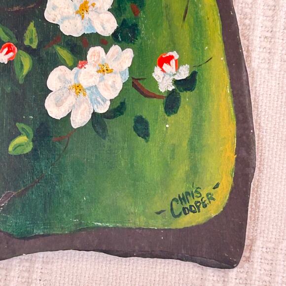 Vintage Apple Blossom Hand Painted Slate Christopher Cooper 1983 9" x 5" Maine - Picture 3 of 8
